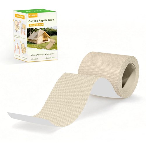 Besezx Canvas Repair Tape - Waterproof Self-Adhesive Fabric Patch for Outdoor Gear | 3x79 Inches (Rice Coffee)