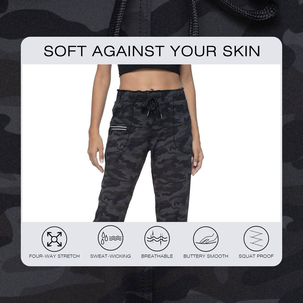 Haowind Joggers for Women with Pockets Elastic Waist Workout Sport Gym Pants Comfy Lounge Yoga Running Pants(Black Ash Camo XS)