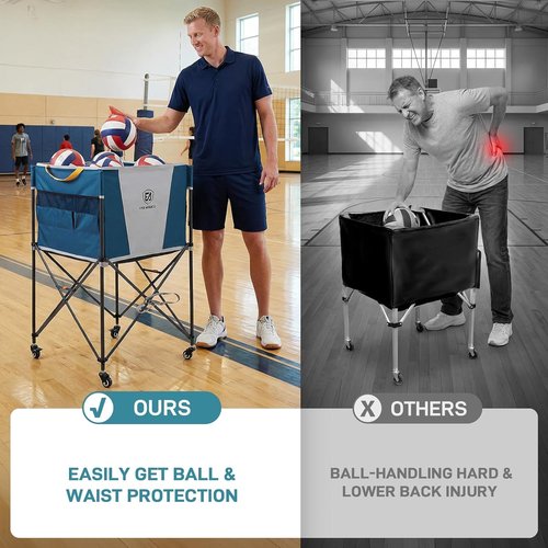 Ever Advanced Rolling Ball Storage Cart - Lockable Wheels & Collapsible Design | 33x22.8in/45x25in Multi-Sport Organizer