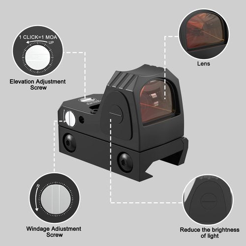 Mini Red Dot Sight, 3 MOA Tactical RMR Reflex Sight for Glock Scope Red Dot Optics Compatible with Pistol Handgun 20mm Picatinny Rail Mount