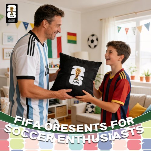 MESUCA FIFA World Cup 2026 Trophy Throw Pillow - Official Plush Cushion | 18x18 Inch Home Decor Gift for Soccer Fans