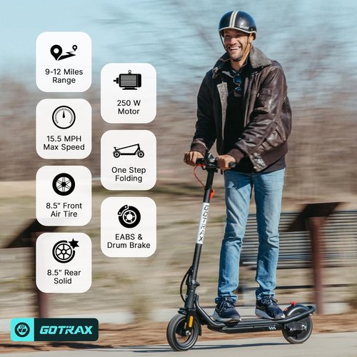 Gotrax Electric Scooter - 12 Mile Range, 15.5 MPH, 250W Motor, Foldable Design, 220lbs Capacity