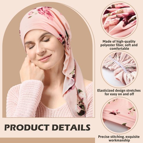 Halfchet 8 Pcs Chemo Headwear for Women Pre Tied Cancer Scarf Caps Soft Cotton Elastic Head Scarf Turbans for Patients Hair Loss Cover Hat