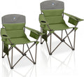 Skiennix Oversized Camping Chairs - Heavy Duty 400LBS Padded Lawn Chair with Cooler Bag & Cup Holder | Olive Green
