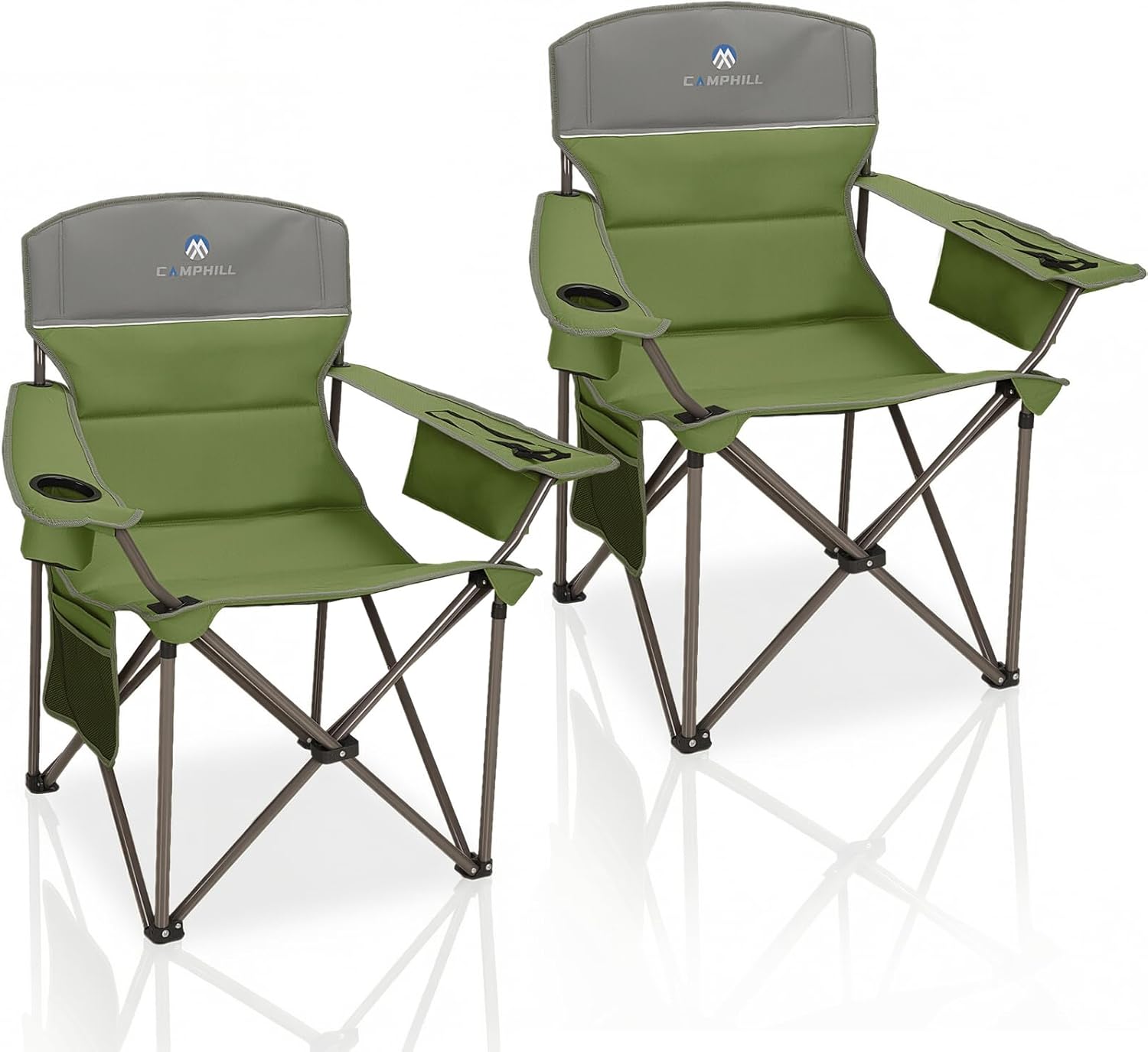 Skiennix Oversized Camping Chairs - Heavy Duty 400LBS Padded Lawn Chair with Cooler Bag & Cup Holder | Olive Green
