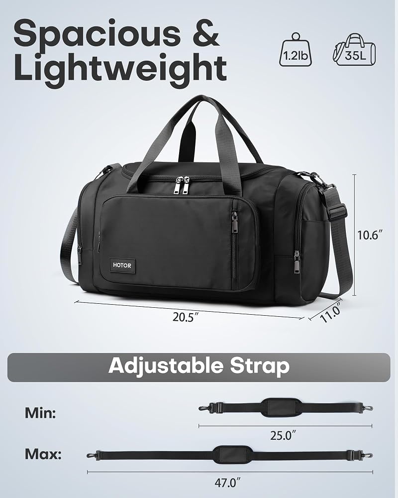 HOTOR Gym Duffle Bag with Shoe Compartment – 20.5" x 11" x 10.6" (Black, Variation: Black+20.5" x 11" x 10.6")