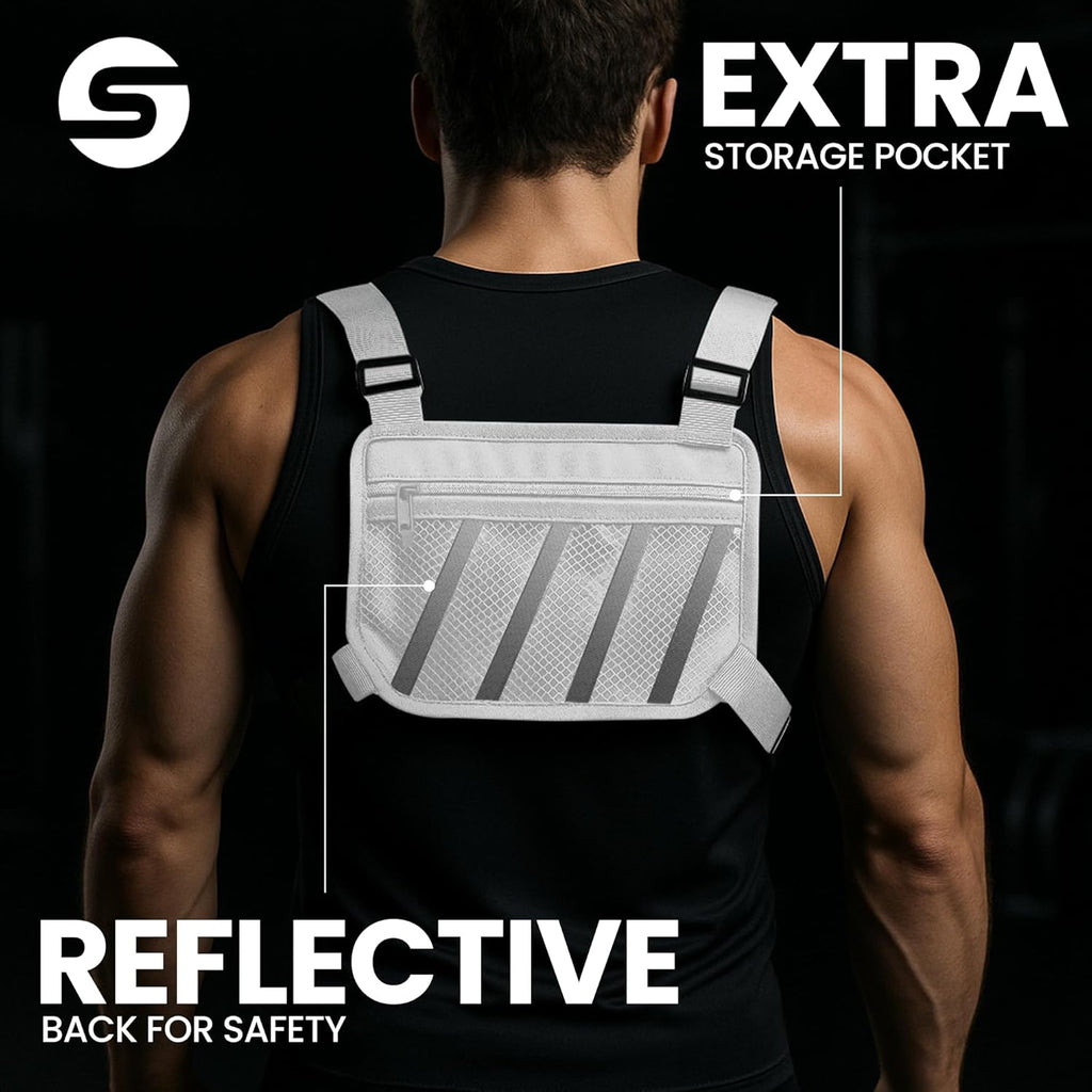Skiennix Running Chest Pack - Water-Resistant Adjustable Design with Collapsible Bottle & Phone Holder | Perfect for Cycling, Hiking, Workouts