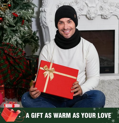 Wmcaps Fleece Lined Beanie & Neck Warmer Gift Set for Men – Windproof Winter Hat and Scarf, Soft Thermal Cold Weather Gear for Skiing, Hiking, Outdoor Work