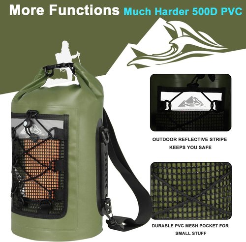 HEETA Waterproof Dry Bag - Lightweight Roll Top Storage Backpack with Phone Case | 30L Green