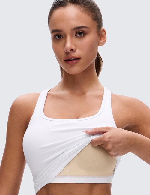 CRZ YOGA Butterluxe Racerback Crop Tank Tops - Padded Y-Back Longline Sports Bra for Yoga & Workouts
