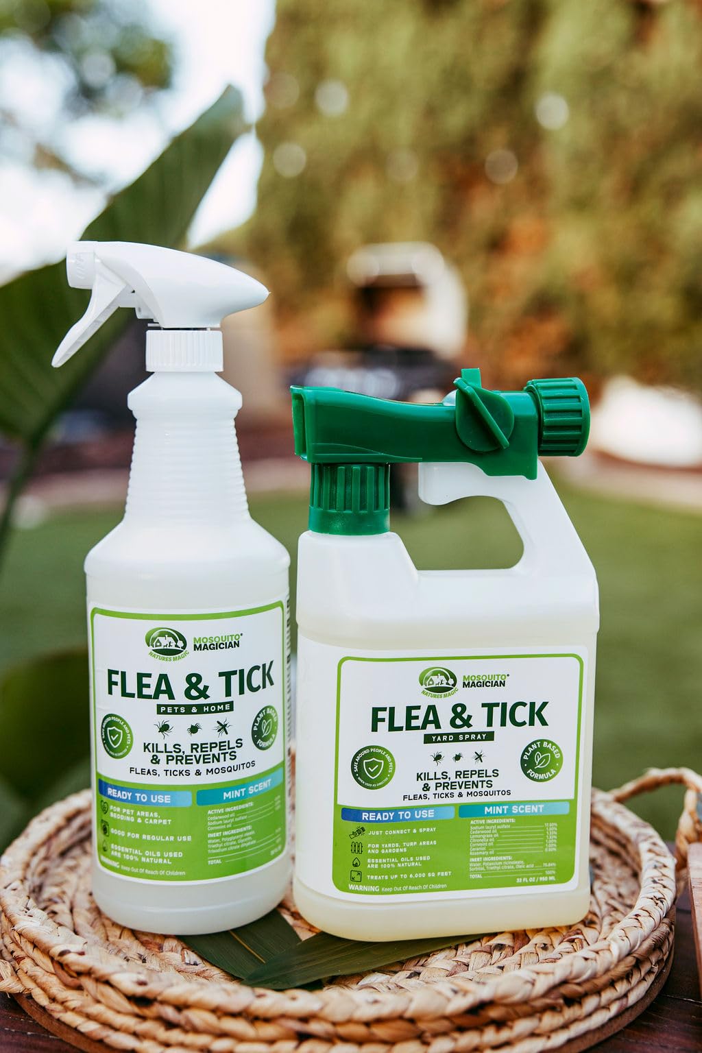 Mosquito Magician Ready to Use Hose Sprayer - Holds 32 Fl Oz of Liquid - Refillable - Kills Mosquitoes, Fleas, and Fire Ants - for Yards, Lawns, Patios - with Essential Oils - Mint