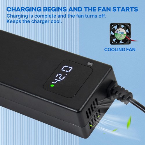 YZPOWER 42V 2A Lithium Battery Charger for 36v 10s Li-ion Battery Pack,36v Smart Power Suppluy Fast Charging with Display Built-in Fan