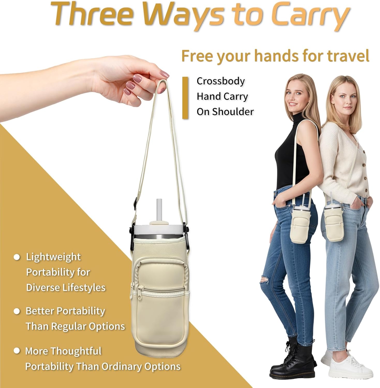 Skiennix Water Bottle Holder - Insulated Crossbody Sling Bag with Phone Pocket for Hiking & Camping