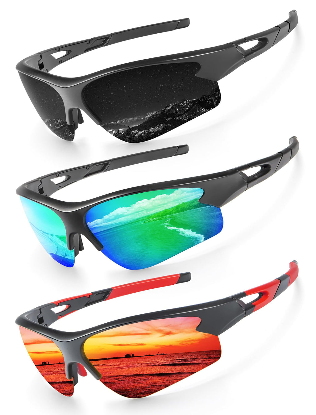 KALIYADI Sports Sunglasses for Men, Polarized Sun Glasses for Men Women Youth Baseball Softball with UV Protection