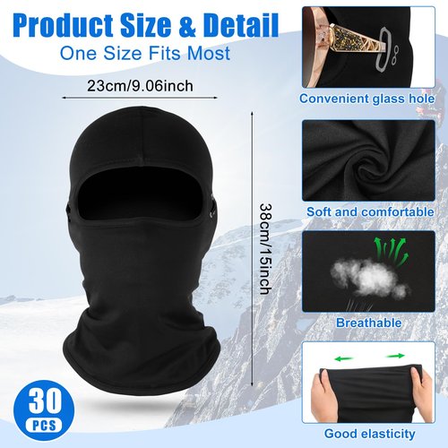 Suhine 30 Pcs Winter Balaclava Ski Mask Windproof Thermal Face Mask Cold Weather Balaclava with Reflective Stripe (Black)
