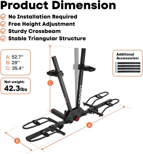 CRAVOT MagRack F2 200 lbs Capacity Electric Bike Rack, No Installation Bike Carrier for 2 Bike, Folding Bike Racks for Tow Hitch 2'' Receiver Cars Trucks SUVs Minivans RV, Trailer