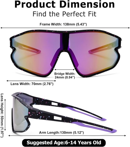 Kids Baseball Sunglasses - Youth Baseball Sunglasses for Boys Girls - Sports Softball Shades Age 6-14