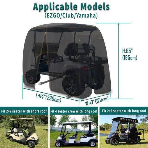 QYMOTO 115" Long 2 & 4 Passenger Golf Cart Cover XL Compatible with Club Car Cover Precedent EZGO Yamaha Outdoor Indoor Winter Storage Heavy Duty All Weather Full Protection Waterproof Windproof