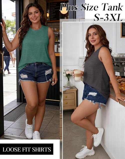 KKJ Women's Tank Tops - Casual Sleeveless Workout Tees for Spring & Summer | 2 Pack, Loose Fit