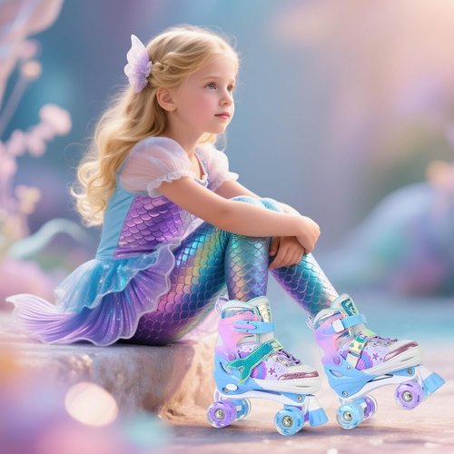 NEMONE Light-Up Roller Skates for Girls | Adjustable 4 Size | Purple Blue Butterfly Design