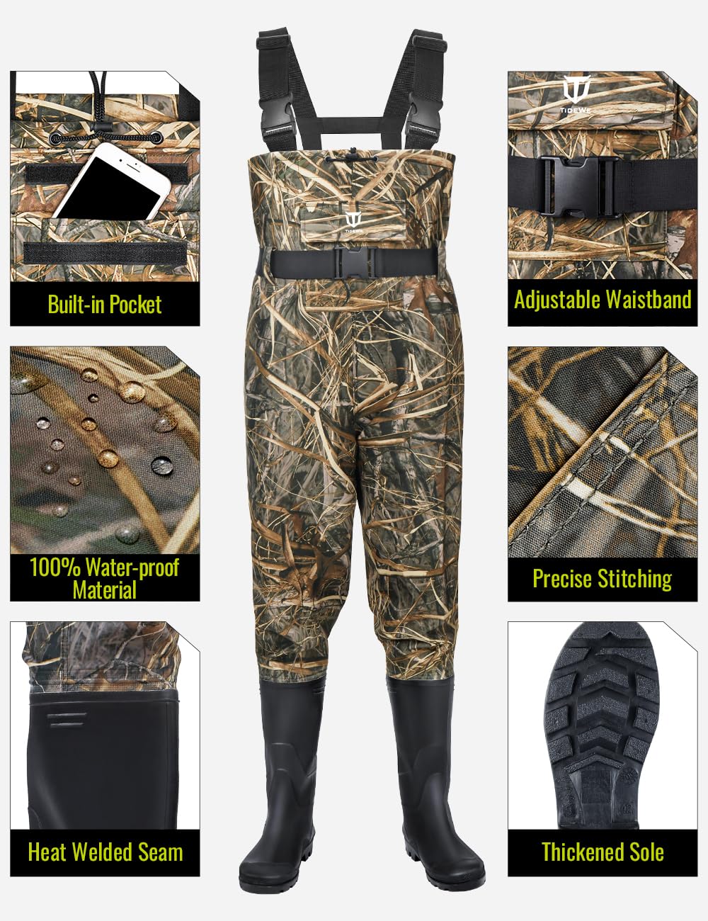 TIDEWE Bootfoot Chest Wader, 2-Ply Nylon/PVC Waterproof Fishing Hunting Waders with Boot Hanger for Men Women Next Camo Evos Size 12