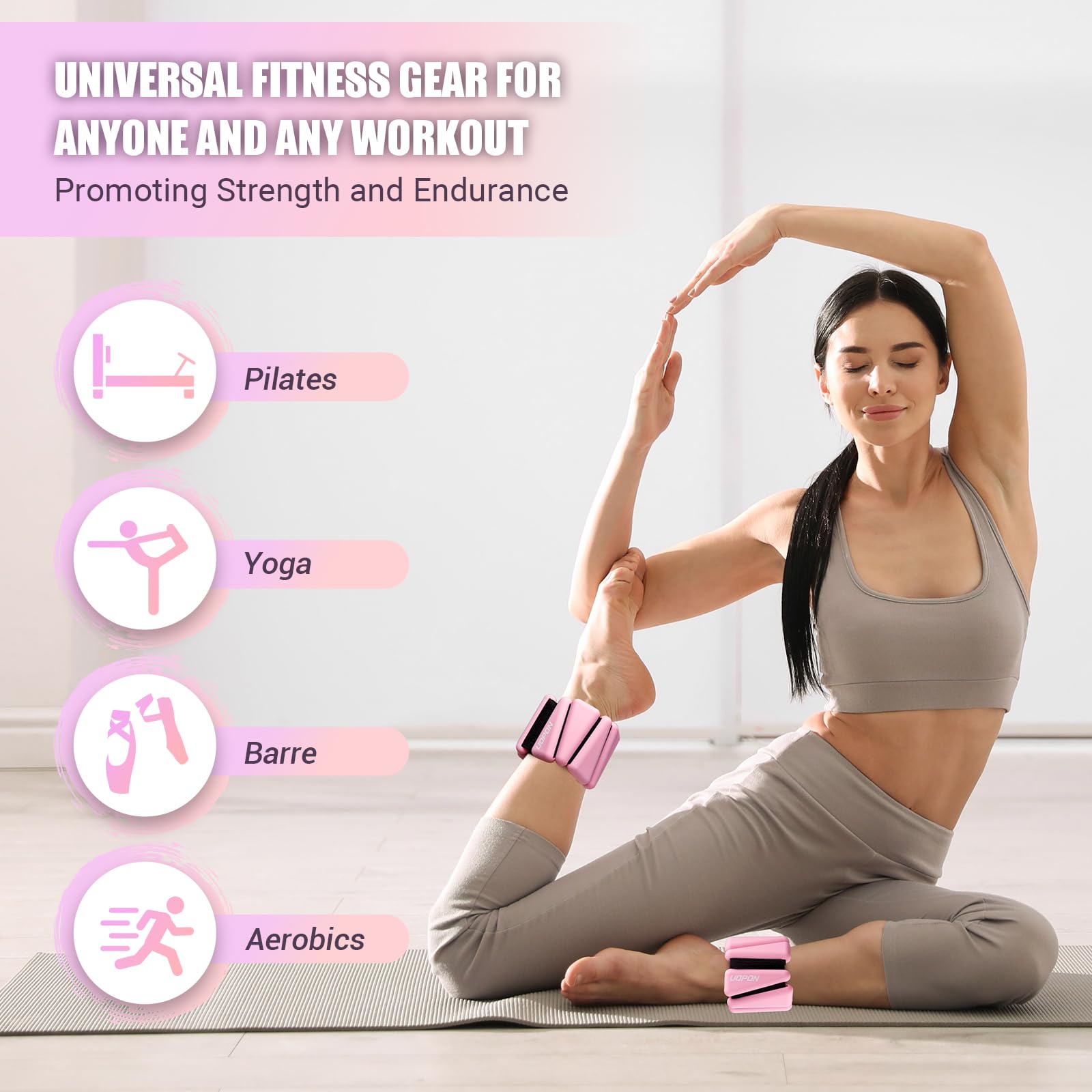 Wrist Ankle Weights for Women Set of 2, Adjustable Silicone Weighted Bangles, Wearable Ultra-durable Strips Weight Bracelet 2 lbs for Yoga, Pilates, Barre, Walking, Arm & Leg Workout