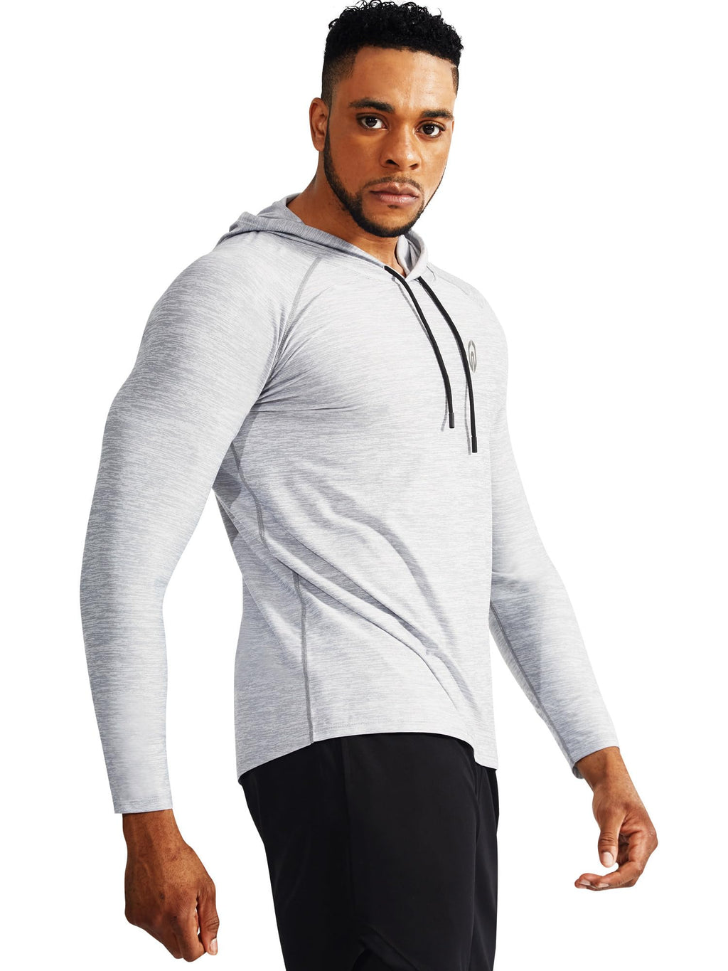 NELEUS Men's 3 Pack Dry Fit Running Shirt Long Sleeve Workout Athletic Shirts with Hoods,5071 Navy,Light Grey,Light Green,US S,EU M