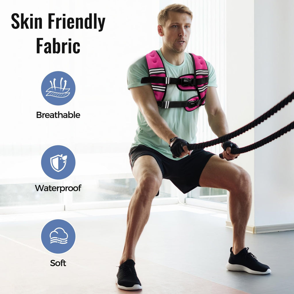 Zeerun Weighted Vest, 6lb/8lb/10lb/12lb/15lb/18lb/20lb/24lb/30lb for Men Women, Reflective Stripe Adjustable Buckle, Comfortable Durable Rucking Vest for Walking Running Strength Training, 24LBS-Pink