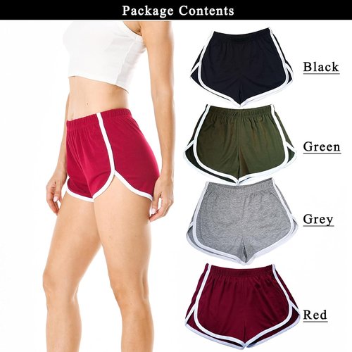 Cameway Women's Cotton Yoga Shorts - 4 Pack Summer Athletic Cycling & Hiking Gear