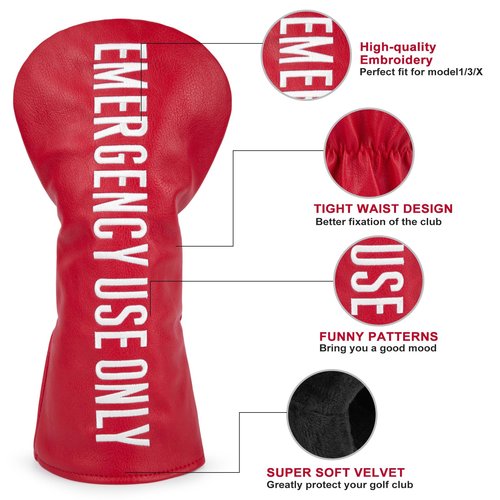 Barudan Golf Club Covers Red PU Leather Golf Headcovers 4 Models Available Driver Fairway 3 5 Wood Hybrid Head Cover fits for All Brand (Fairway Cover x1)