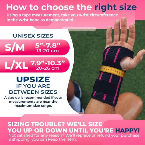 DR. BRACE Adjustable Wrist Brace Night Support for Carpal Tunnel, Doctor Developed, Upgraded with Double Splint & Therapeutic Cushion,Hand Brace for Pain Relief,Injuries,Sprains (S/M Right Hand, Black-Pink)