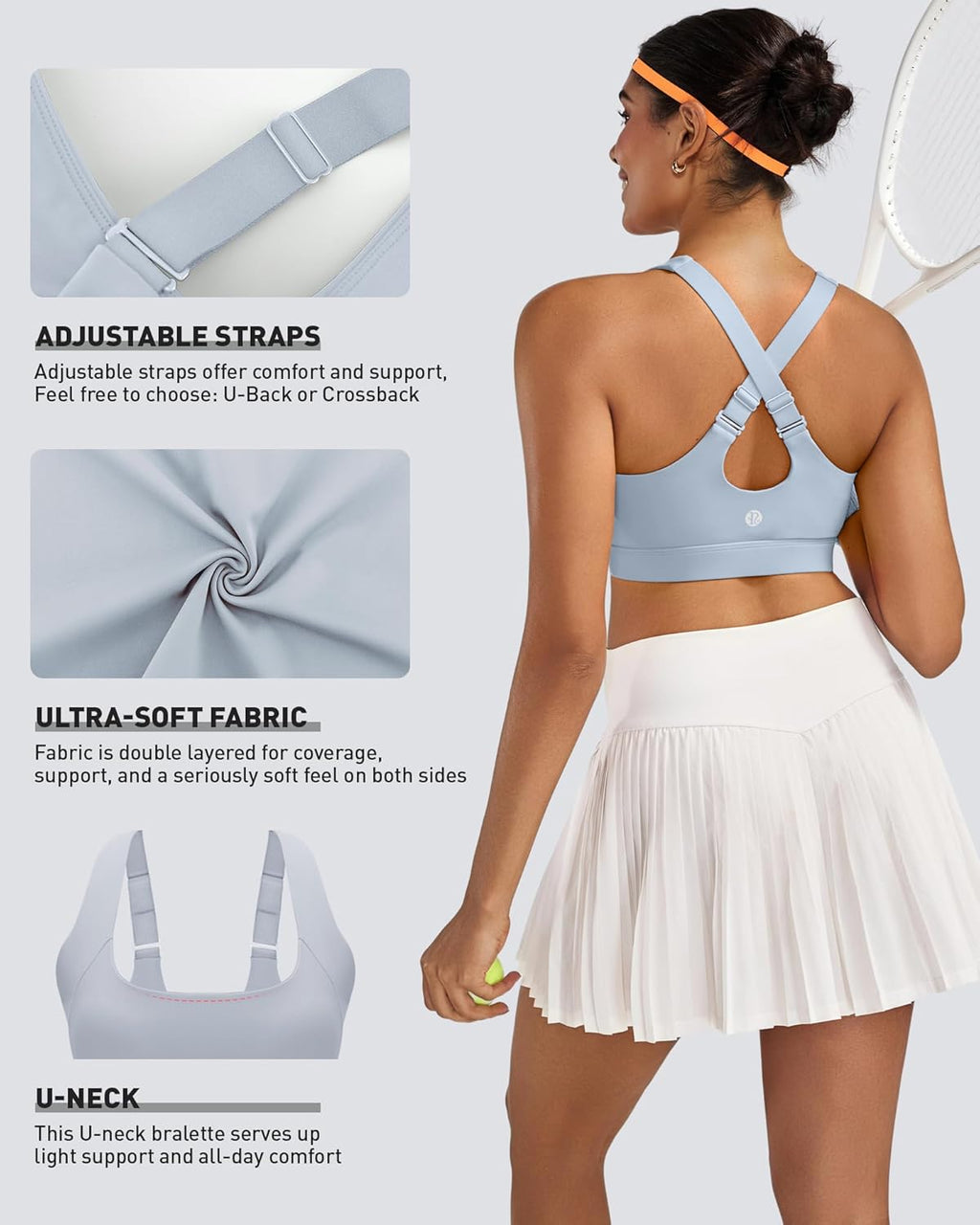 RUNNING GIRL High Support Sports Bra - Adjustable Straps & Sewn-In Pads for Women | Comfortable Workout Wear