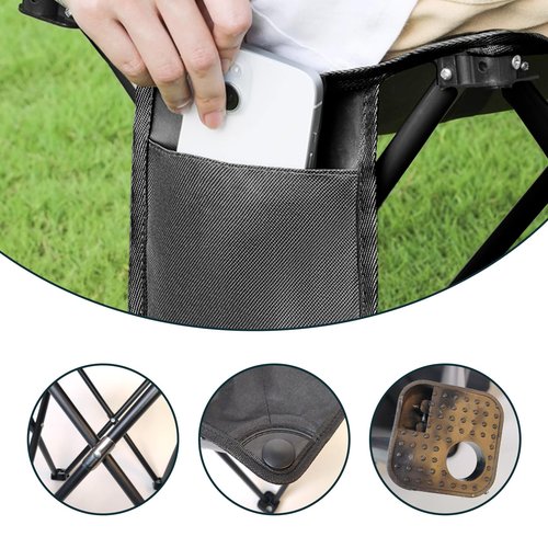 ZHIYUEJING Folding Camping Footrest, 13-Inch Camping Stool with Carrying Pouch and Side Pockets for Picnic, Beach, Fishing, Hiking, Black