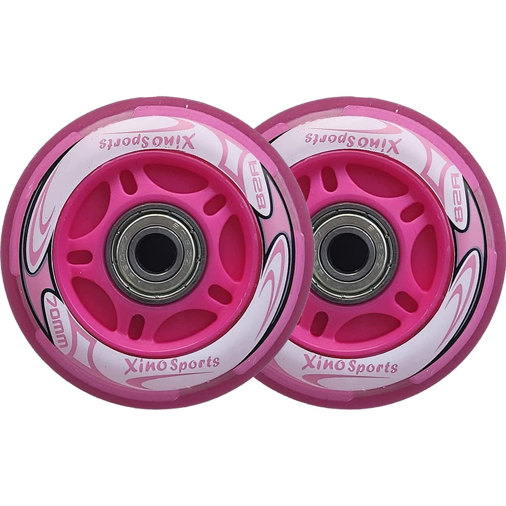Xino Sports Inline Skates Replacement Wheels - LED Illuminating Lights, Durable and Long-Lasting, ABEC-7 Bearings Included, Pack of 2, 70 mm (Fuchsia)