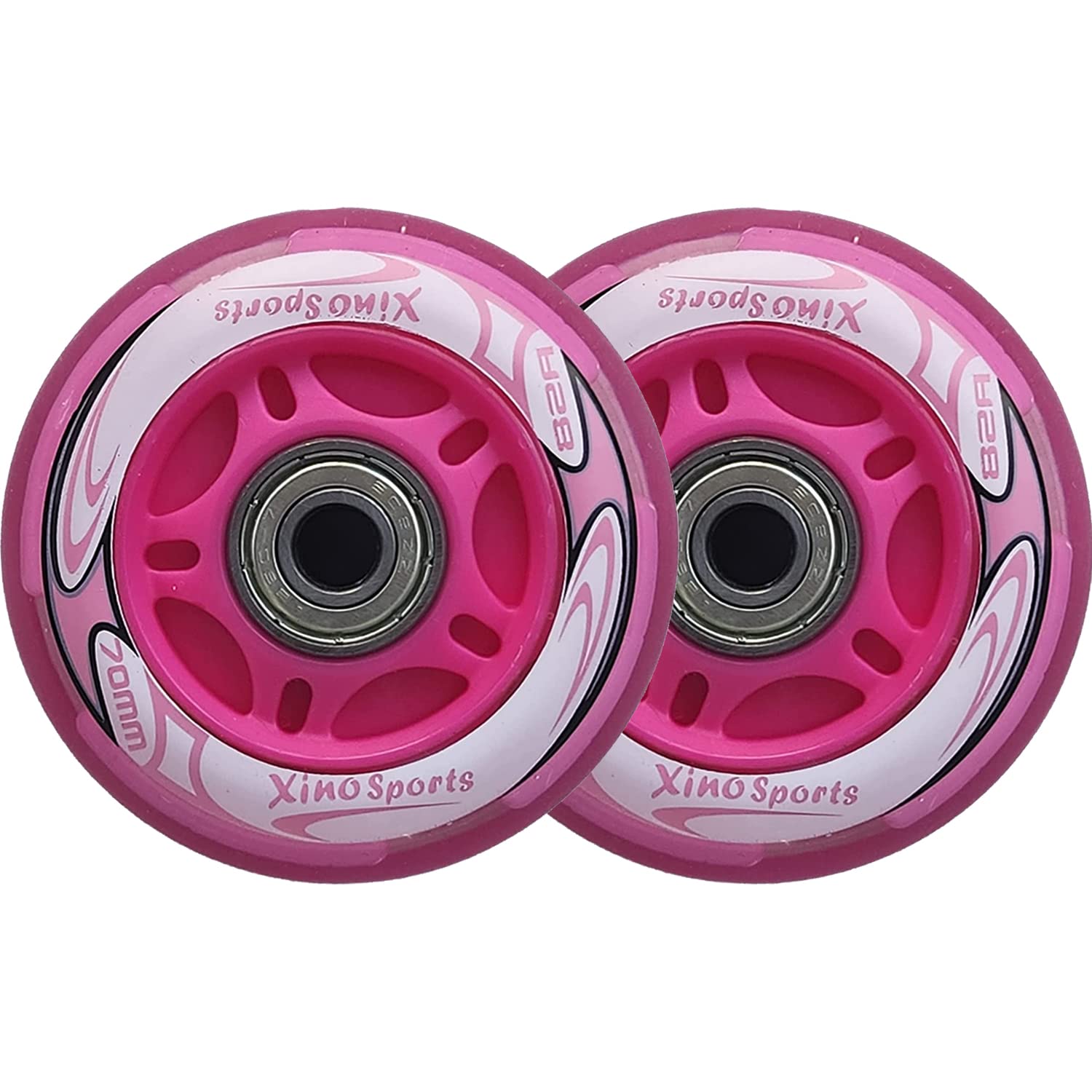Xino Sports Inline Skates Replacement Wheels - LED Illuminating Lights, Durable and Long-Lasting, ABEC-7 Bearings Included, Pack of 2, 70 mm (Fuchsia)