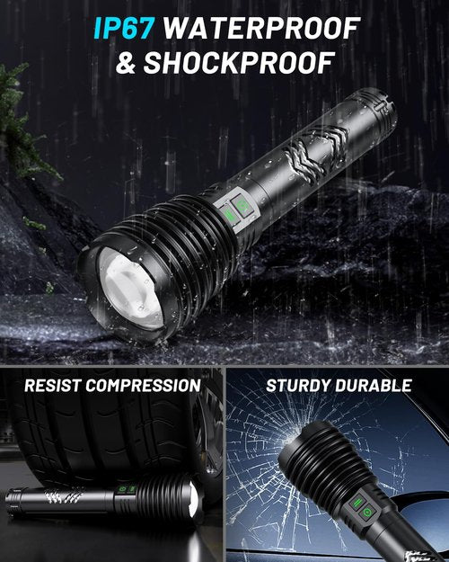 Amzyigou Powerful Flashlights 600000 High Lumens, 10000mAh Battery | 6 Modes with Fast Charge, Super Bright Rechargeable Flashlight IP67 Waterproof & Shock Resistant for Outdoor Activities