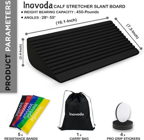 Calf Stretch Board - Slant Board for Effective Calf Stretching & Relief from Plantar Fasciitis | Includes 5 Resistance Bands & Carry Bag