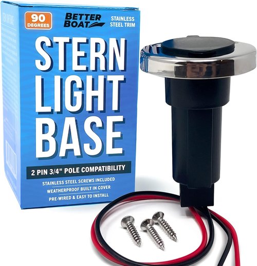 Boat Stern Light Base - Navigation & Anchor Light Socket with Stainless Steel Trim | 2-Pin Plug