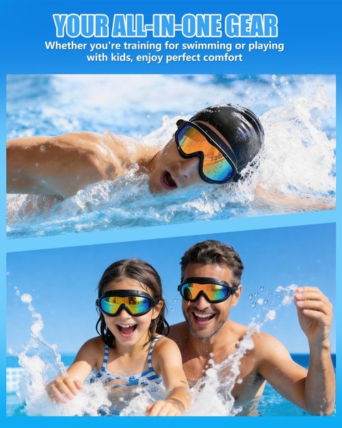 Aegend Swim Goggles - Wide View Anti-Fog & Anti-UV Protection | 2 Pack for Adults & Youth