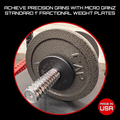 Micro Gainz Standard 1-Inch Center Hole Fractional 8 Piece Weight Plates with Bag, Designed for Standard 1-Inch Dumbbell & Barbell for Strength Training and Weight Lifting, Made in USA (Black)