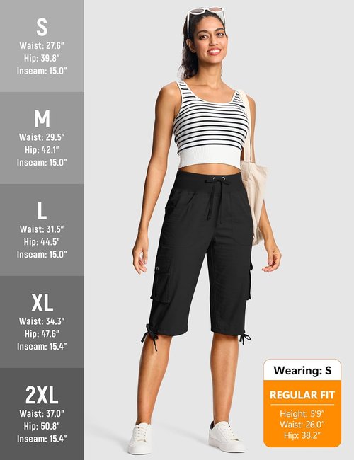 ISEEGZ Capri Pants for Women - Lightweight Cargo Hiking Capris with 6 Pockets | Summer Travel Essential