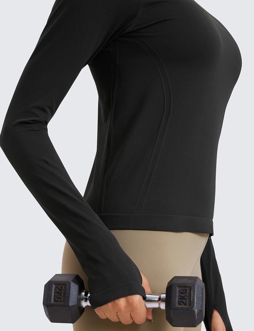 CRZ YOGA Seamless Long Sleeve Shirt for Women - Breathable Workout Top in Waist Length