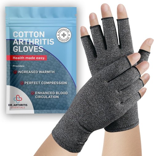 Doctor-Developed Wrist Brace - Comfortable Support for Carpal Tunnel Relief | Essentials Cotton Gloves (Medium, Grey) Bundle