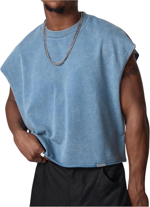 GORGLITTER Men's Crop Vest Top - Stylish Dolman Sleeve Crewneck Tank in Comfortable Fit
