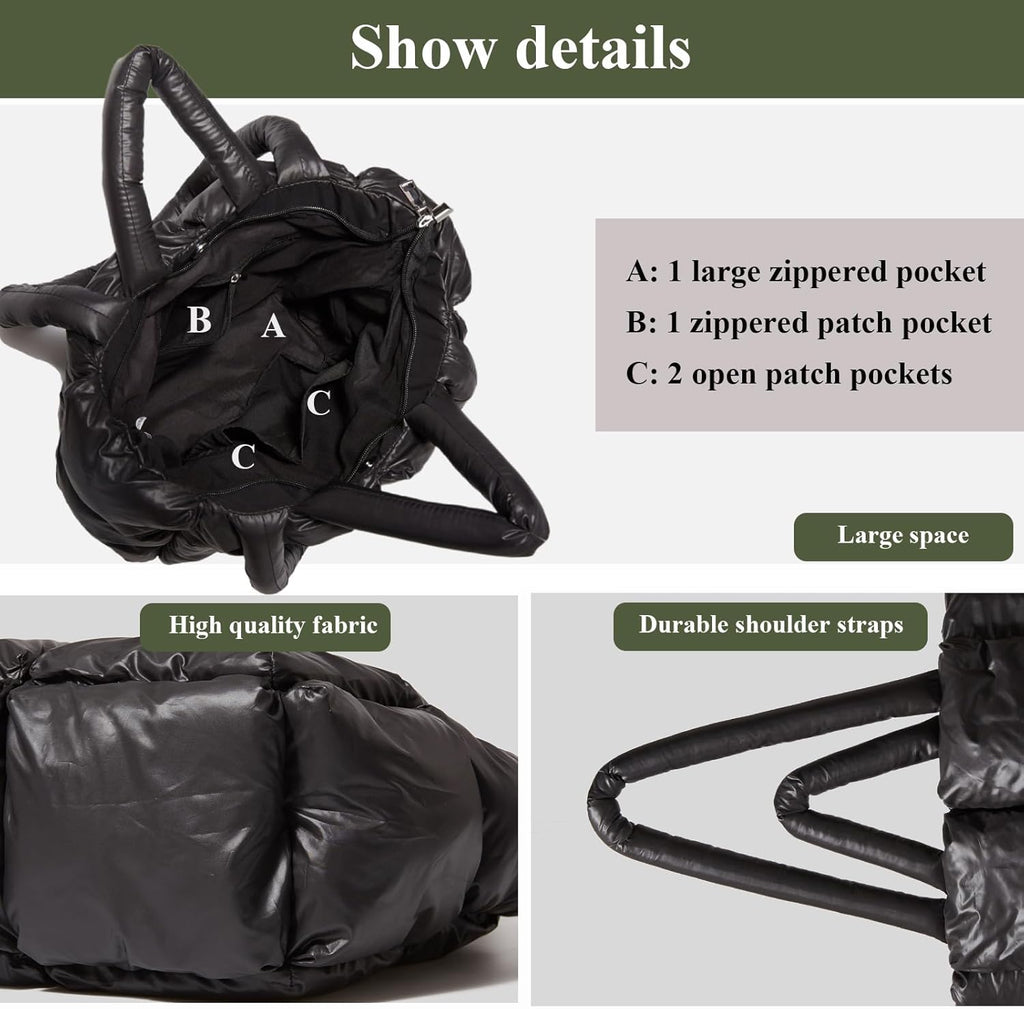 Skiennix Puffer Tote Bag - Soft, Quilted Winter Handbag for Women | Lightweight Cotton Design