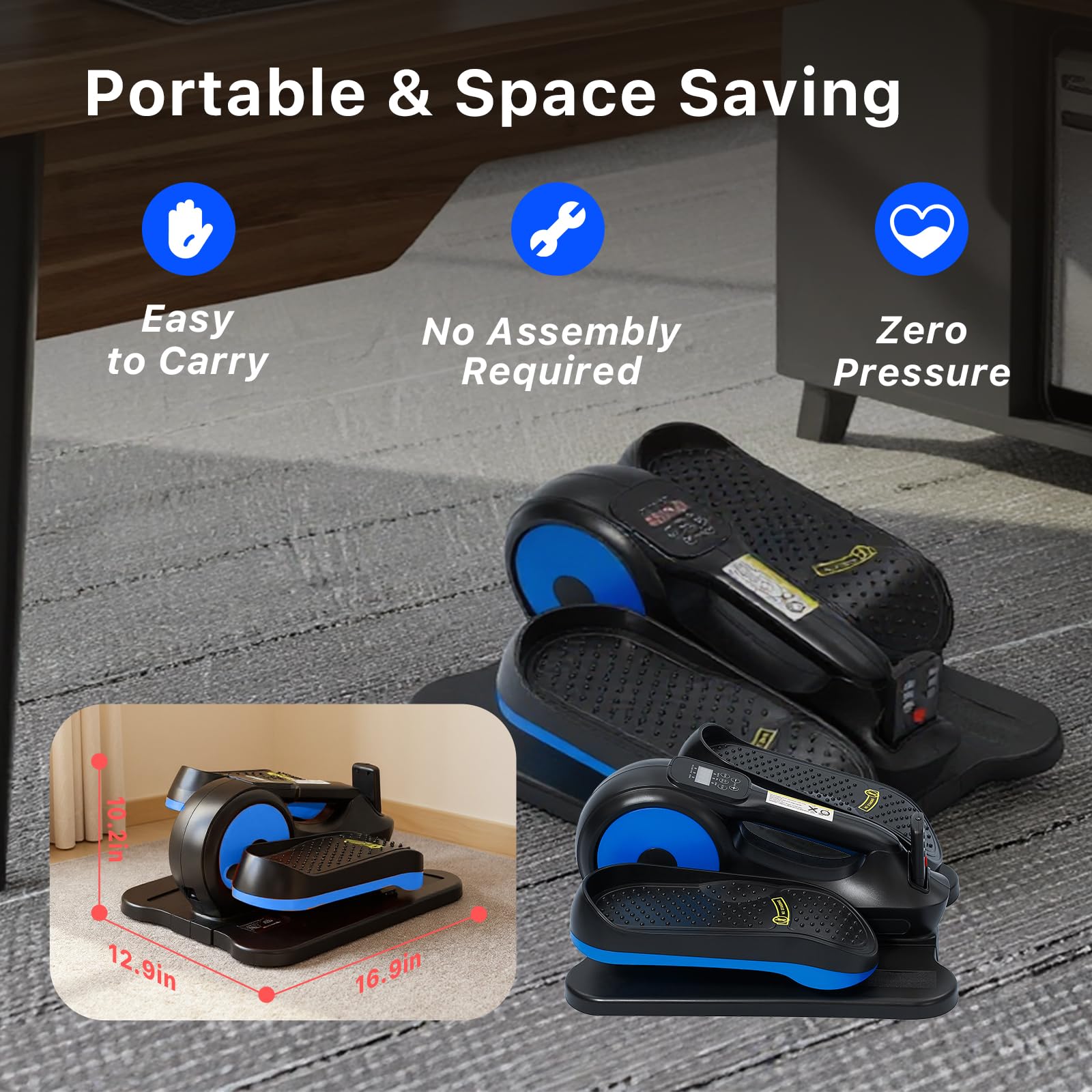 Under Desk Elliptical Machine,Electric Ellipse Leg Exerciser as See on TV with Remote Control,12 Level Speeds Seated Pedal Exerciser for Seniors Adults, Manual & Auto Mode (Blue)