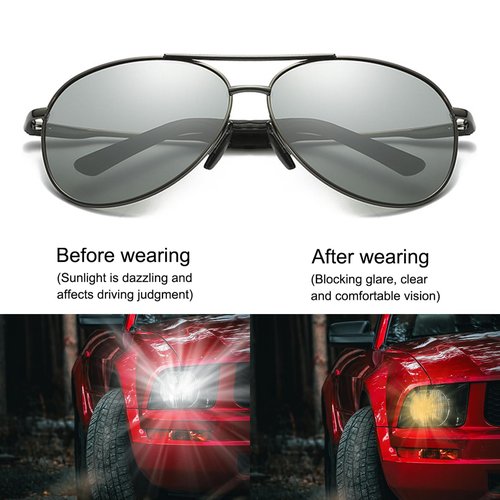 KISSOUL Men's Fashion Polarized Photochromic Sunglasses Day & Night Driving UV Clear Vision for Outdoor Driving Cycling Eyewear