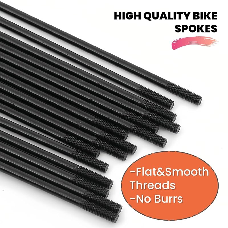 13G Bicycle Spokes 2.3mm Steel 70-300mm - 38pcs Black Nuts, Universal Fit - Variation: Black-13G-222mm