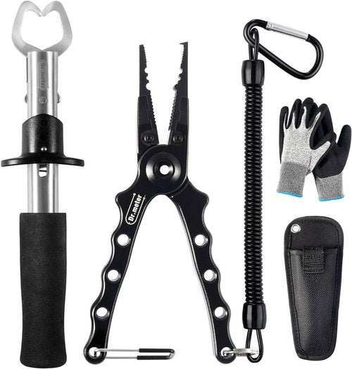 Dr.meter Aluminum Fishing Pliers - Saltwater Resistant Gear with Tungsten Carbide Cutters & Gripper | Fishing Gifts for Men