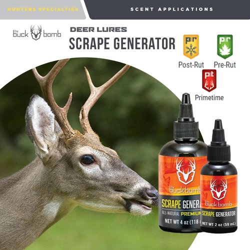 Hunters Specialties Buck Bomb Natural Scrape Generator Liquid Scent w/Wicks | Deer Buck Lure Hunting Primetime Post/Pre Rut Scent Attractant for Hunting, 4 Oz (118 ml.)
